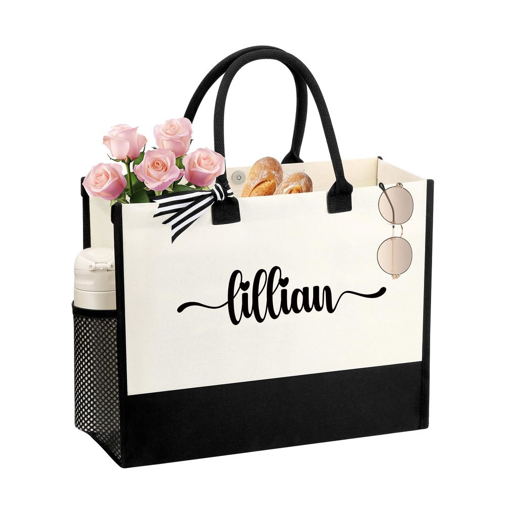 Lillian Tote Bag - Embroidery Name Canvas Tote Bag, Bridesmaid & :o)